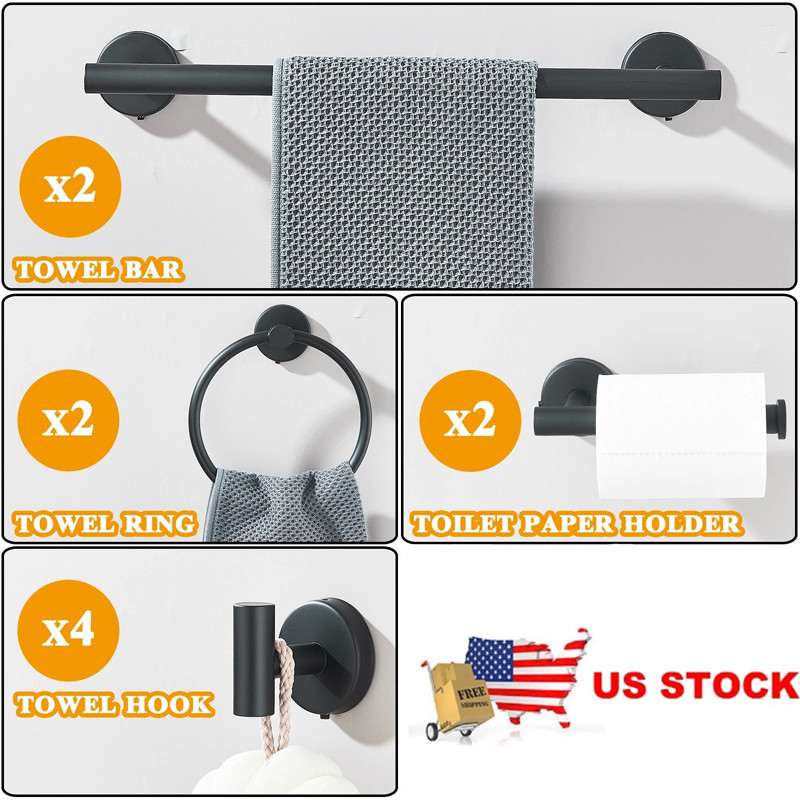 Matte Black 10-Piece Complete Bathroom Accessory Set Towel Bar & Hardware Kit
