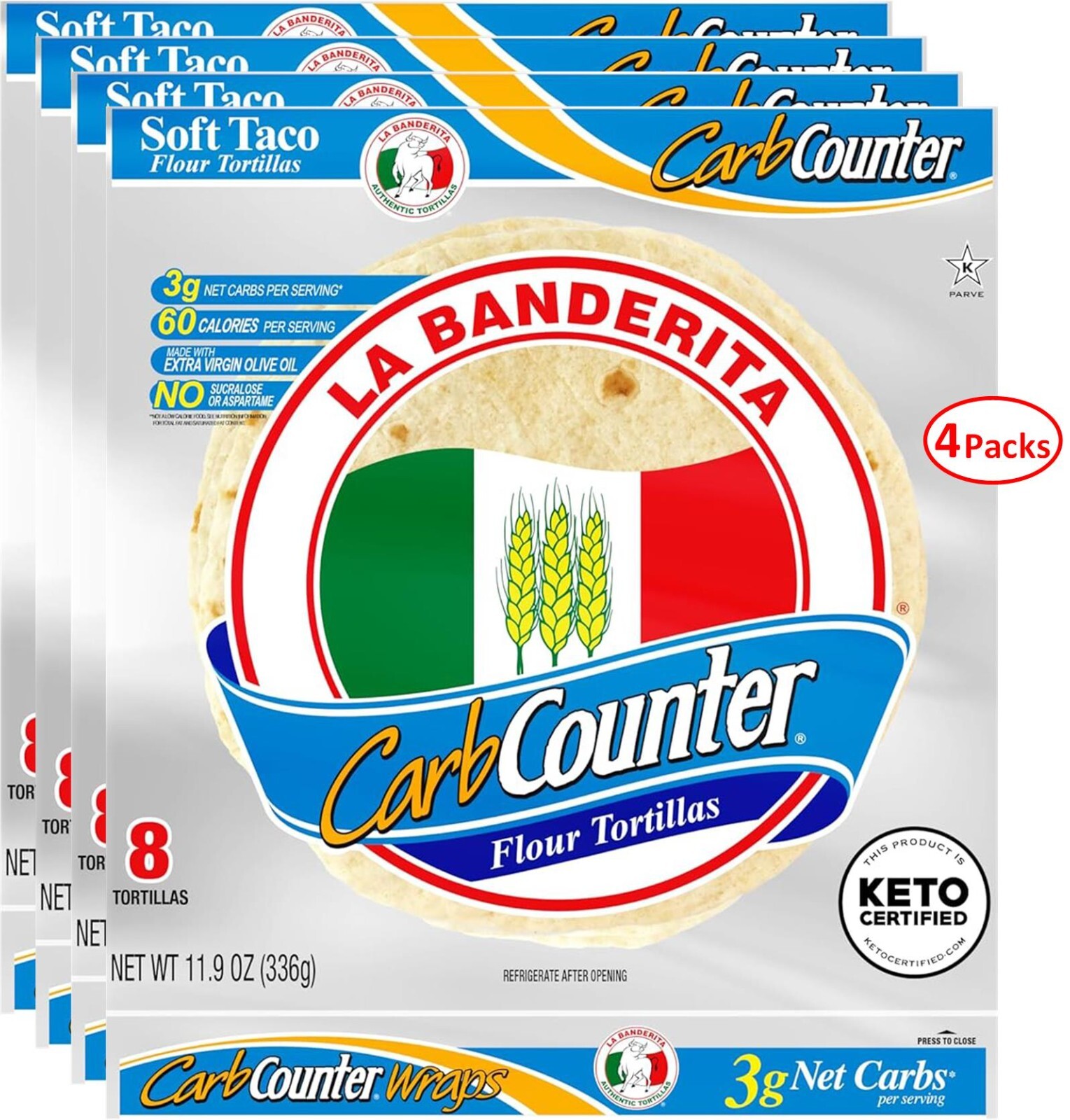 La Banderita® Carb Counter Carb Lean 8" Flour Soft Taco Keto Tortillas - 4 Packs