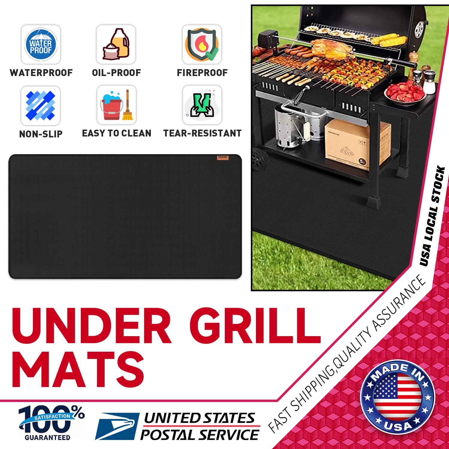 48 x 90 Inches under Grill Mats for Outdoor Grill, Double-Sided Fireproof Deck