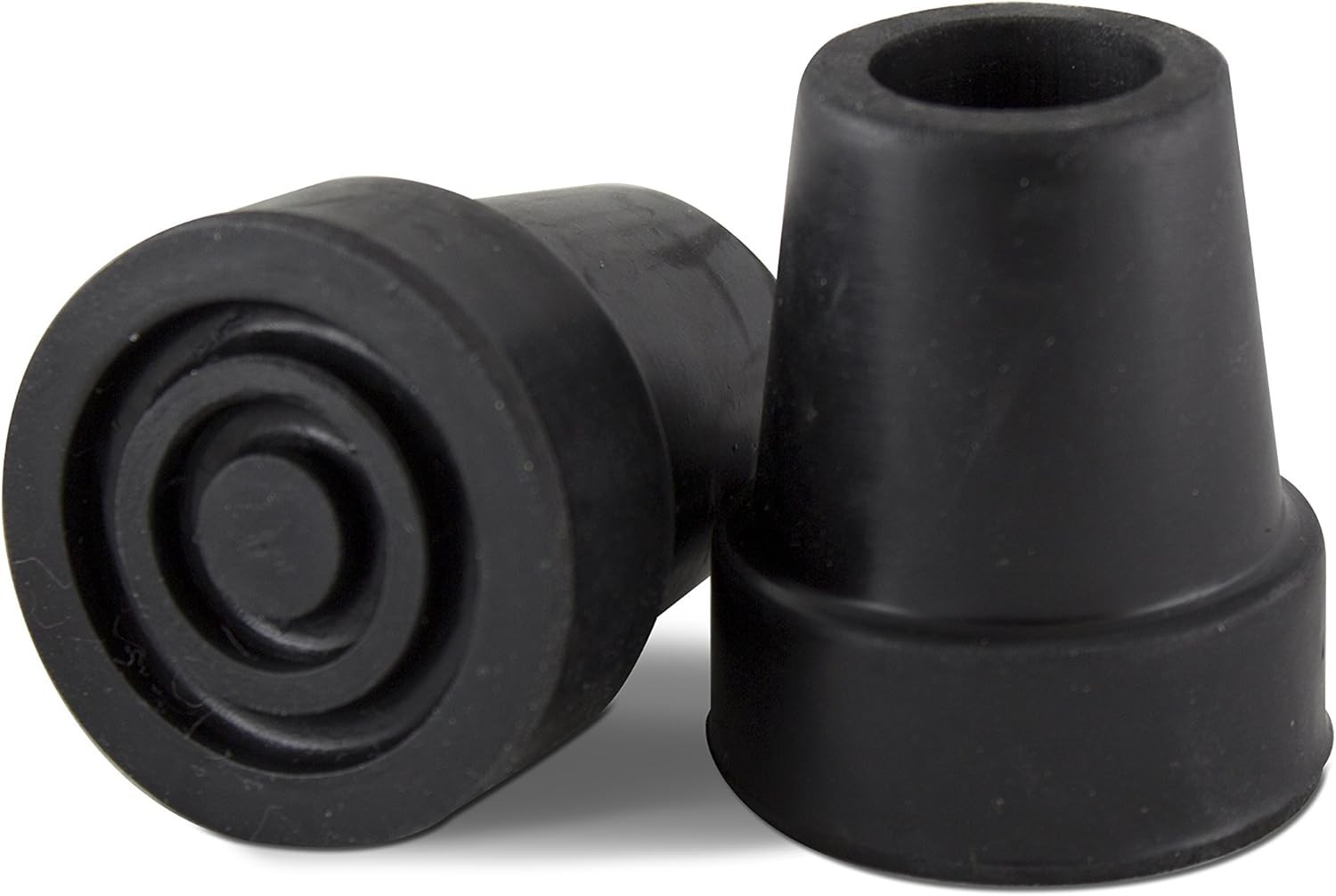 Improved Safety Replacement Cane Tips - 3/4" Black Rubber Tips with Metal Ring