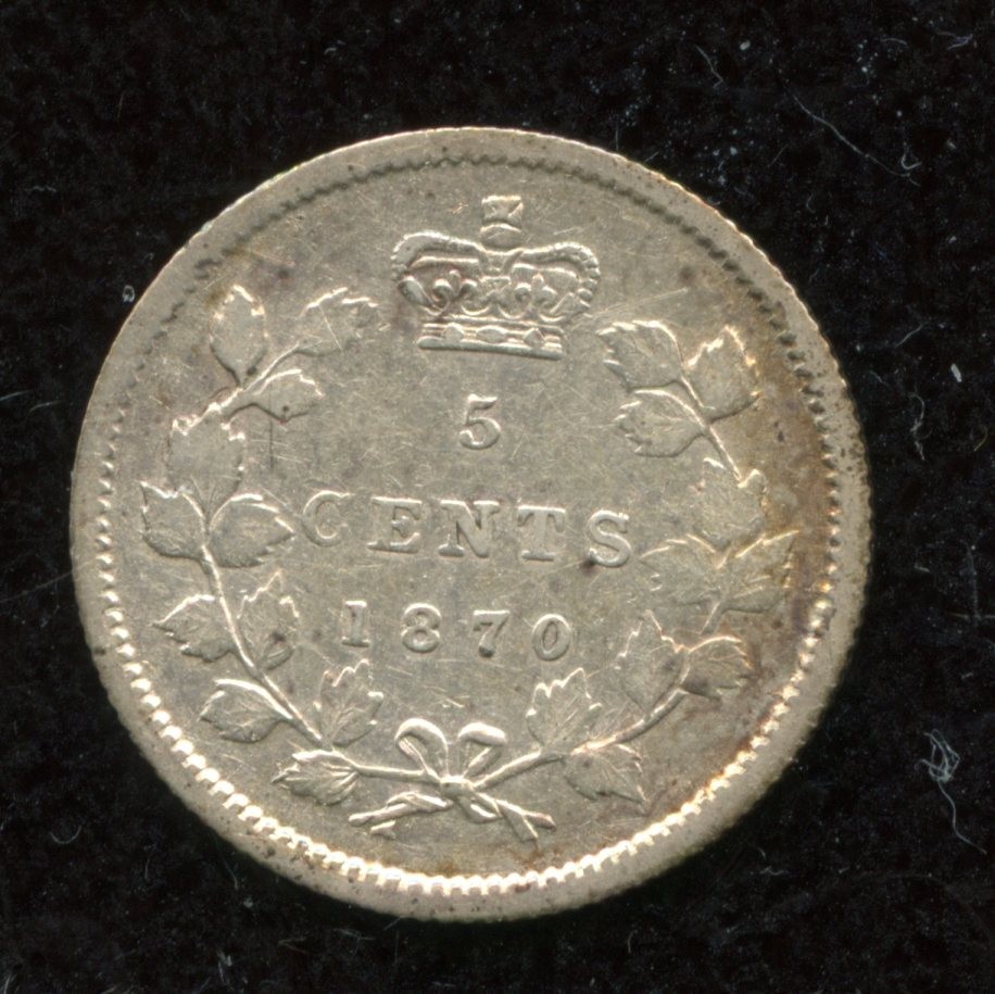 1870 Raised Rim Canada Five Cents - Very Fine Condition