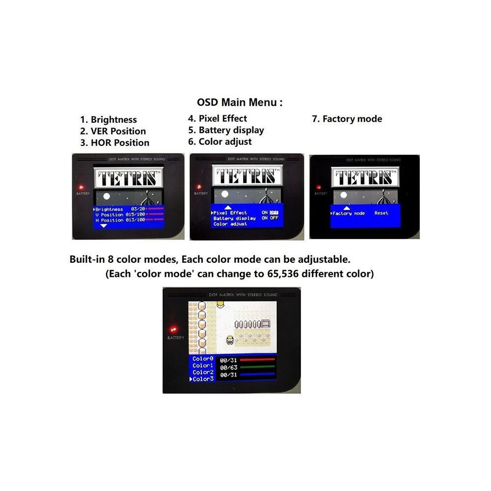 Black Lens Gameboy DMG IPS Backlight LCD Screen Retro Pixel Kits+Pre-cut Shell