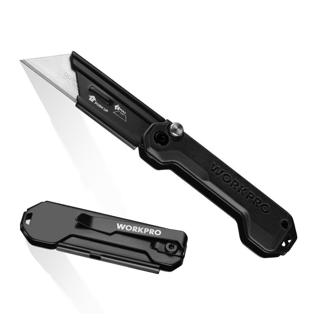 WORKPRO Mini Folding Utility Knife Box Cutter Quick Open Axis Lock Belt Clip USA