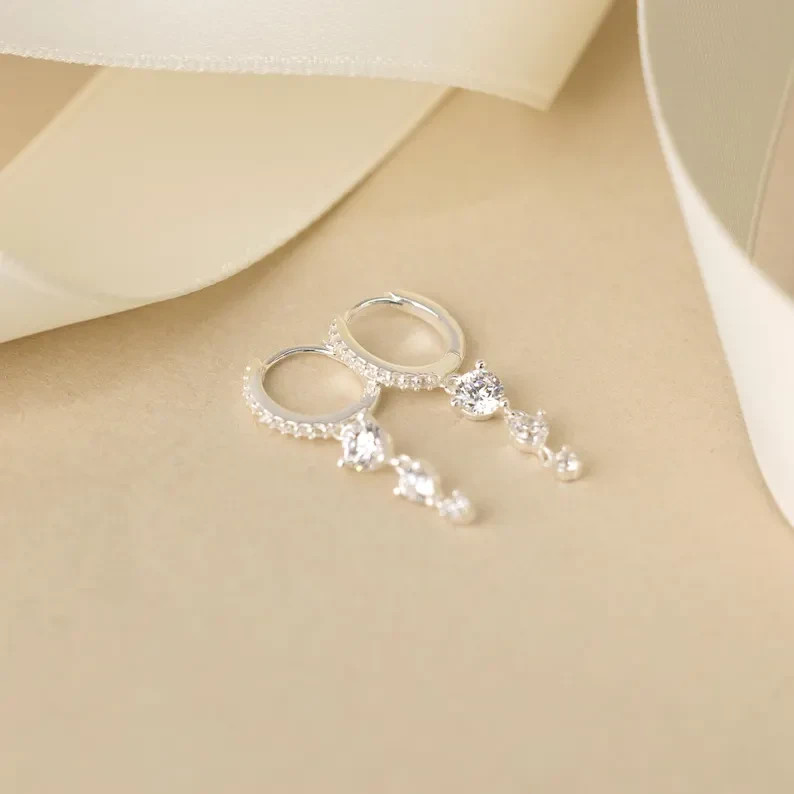 2.5Ct Round Cut Lab Created Diamond Drop & Dangle Earrings 14K White Gold Plated