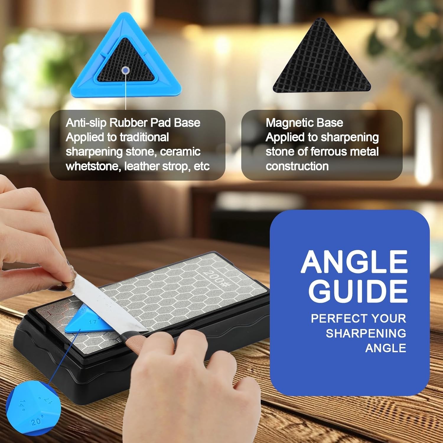 Professional Double-Sided Diamond Whetstone with Integrated Angle Guide - Silver