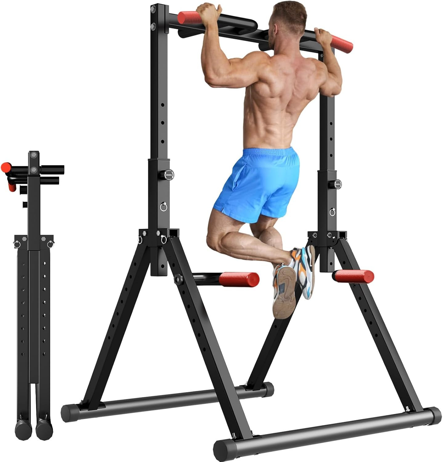 Power Tower Pull up Dip Station Foldable, Pull up Bar Station Adjustable, Multi-