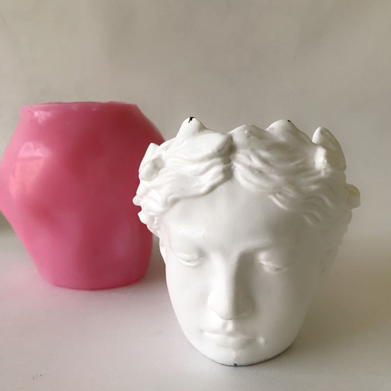Handmade Cement Human Face 3D Flower Pot Molds Concrete Craft Making Vase Mould
