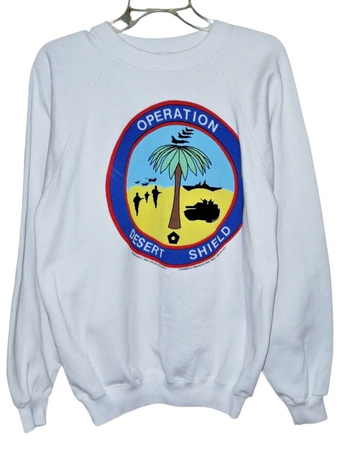 VINTAGE Gulf War Sweatshirt Hanes Mens Operation Desert Shield USA Made White XL