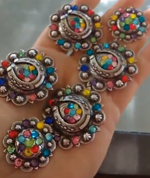 6 pc Crystal Rainbow Horseshoe  Concho saddle set Custom Made Multi Colors
