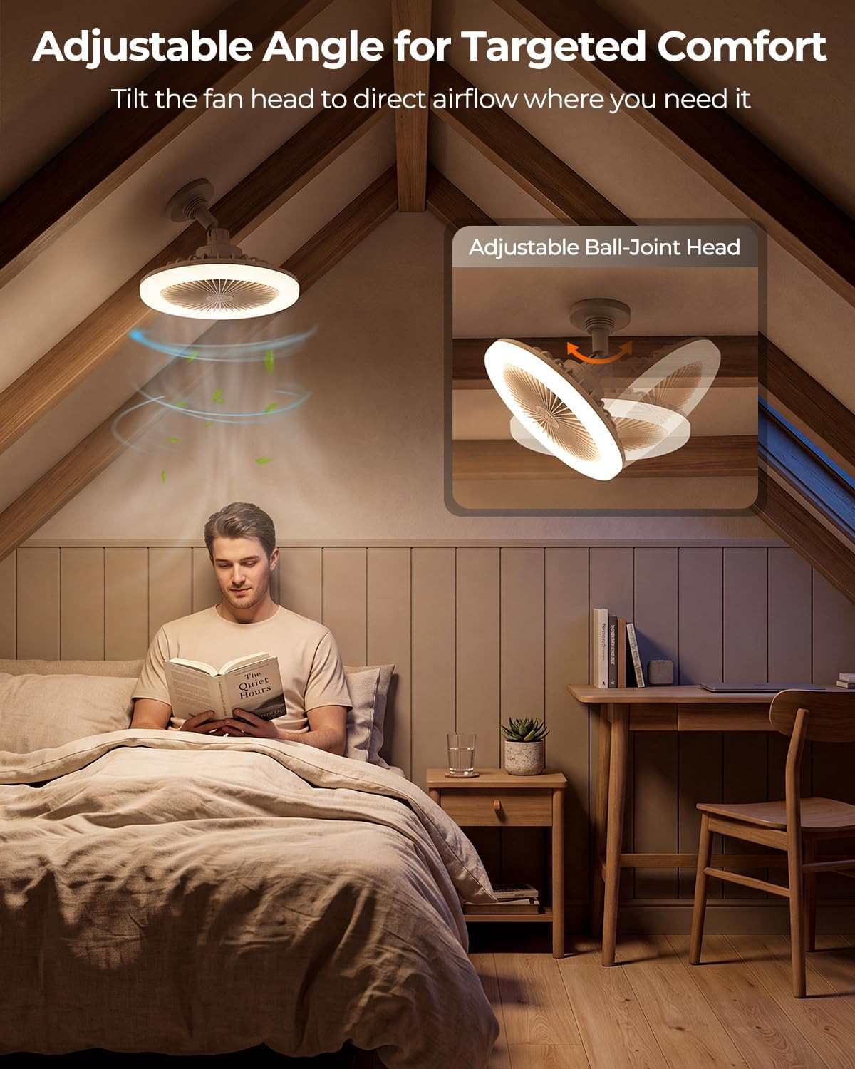 Adjustable Socket Fan Light with Remote and Extender, 2200LM Enclosed LED Light