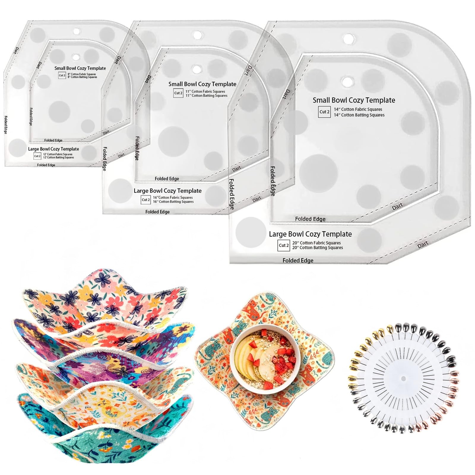 Bowl Cozy Template Cutting Ruler Set 3 Sizes, Acrylic Transparent Sewing Patt