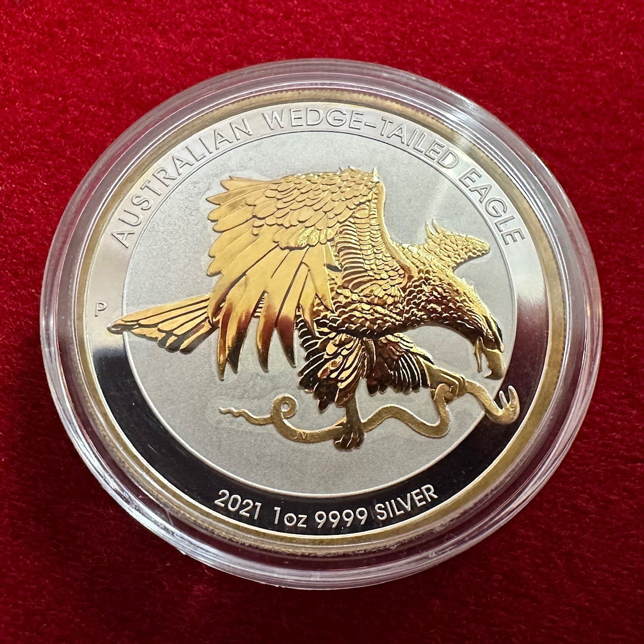 1 Troy Oz .9999 Silver 2021 Australian Wedge-Tailed Eagle Coin -24k Gilding -SFS