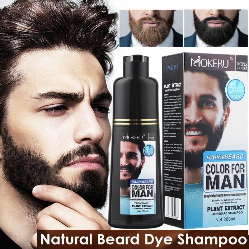 200ml Men Black Beard Hair Dye Color Shampoo Permanent Darkening Hair Coloring