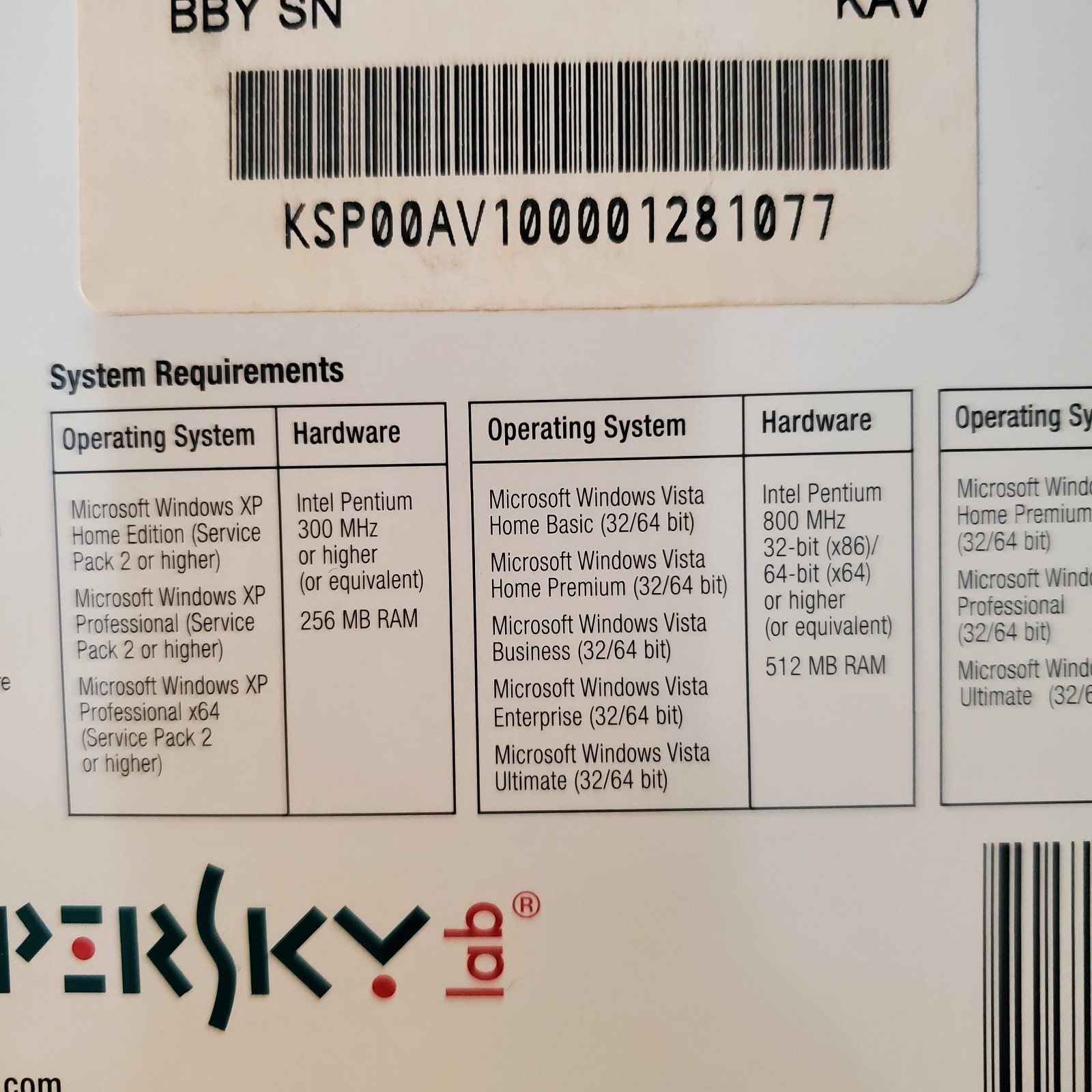 KASPERSKEY Lab Anti-Virus 2010 Protection PC Computer Security Software & Code