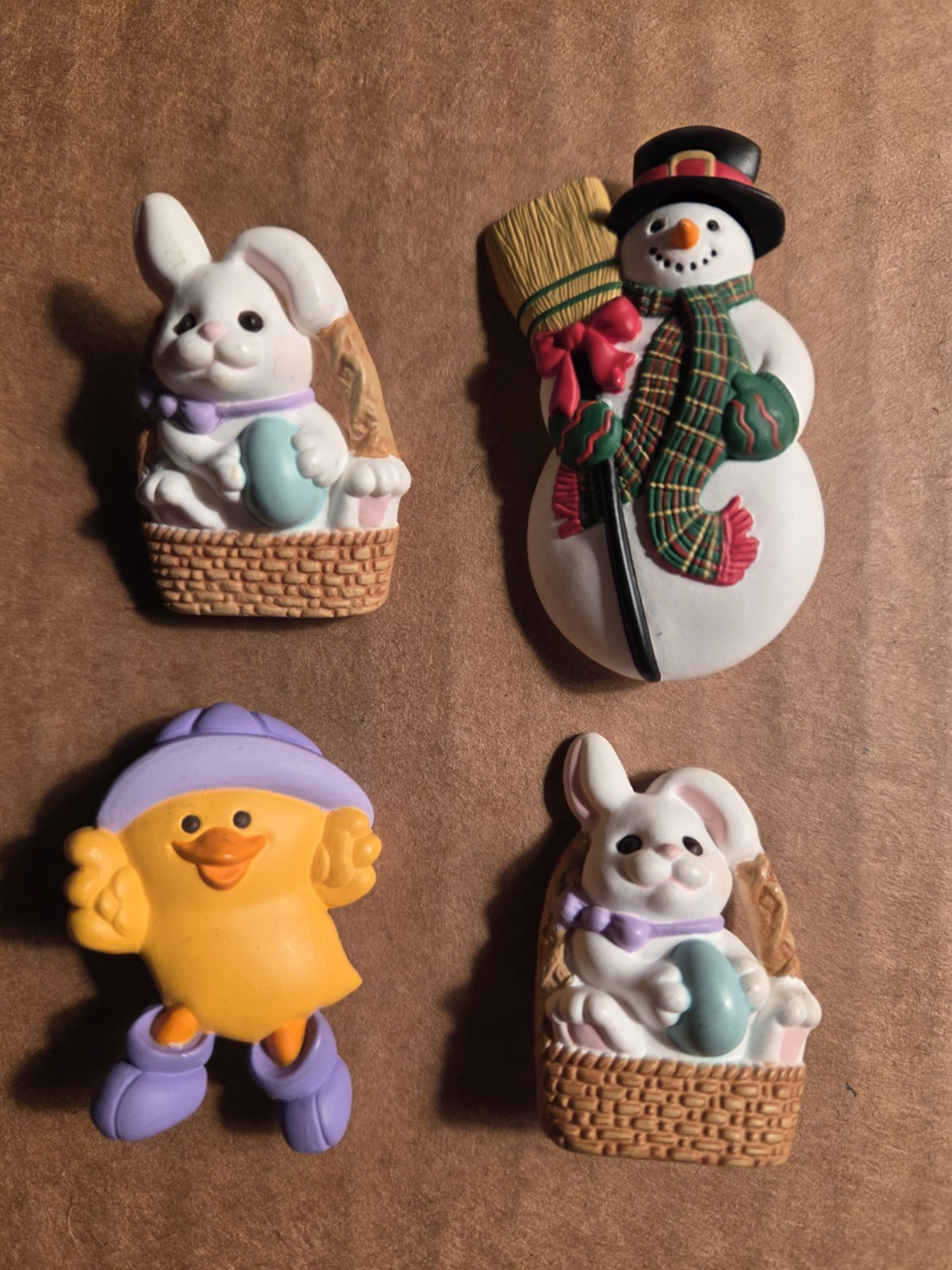 Lot of 4 Hallmark Pins - 2 Bunnies, 1 Chick, 1 Snowman