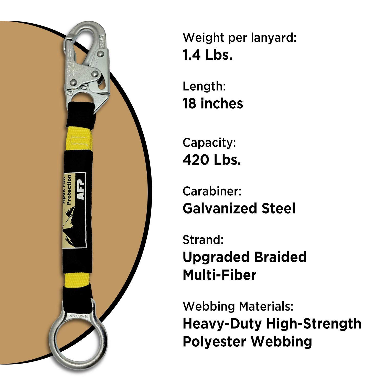 Heavy-Duty 18" D-Ring Extender Fall Protection with Snap Hook & O-Ring, OSHA Com
