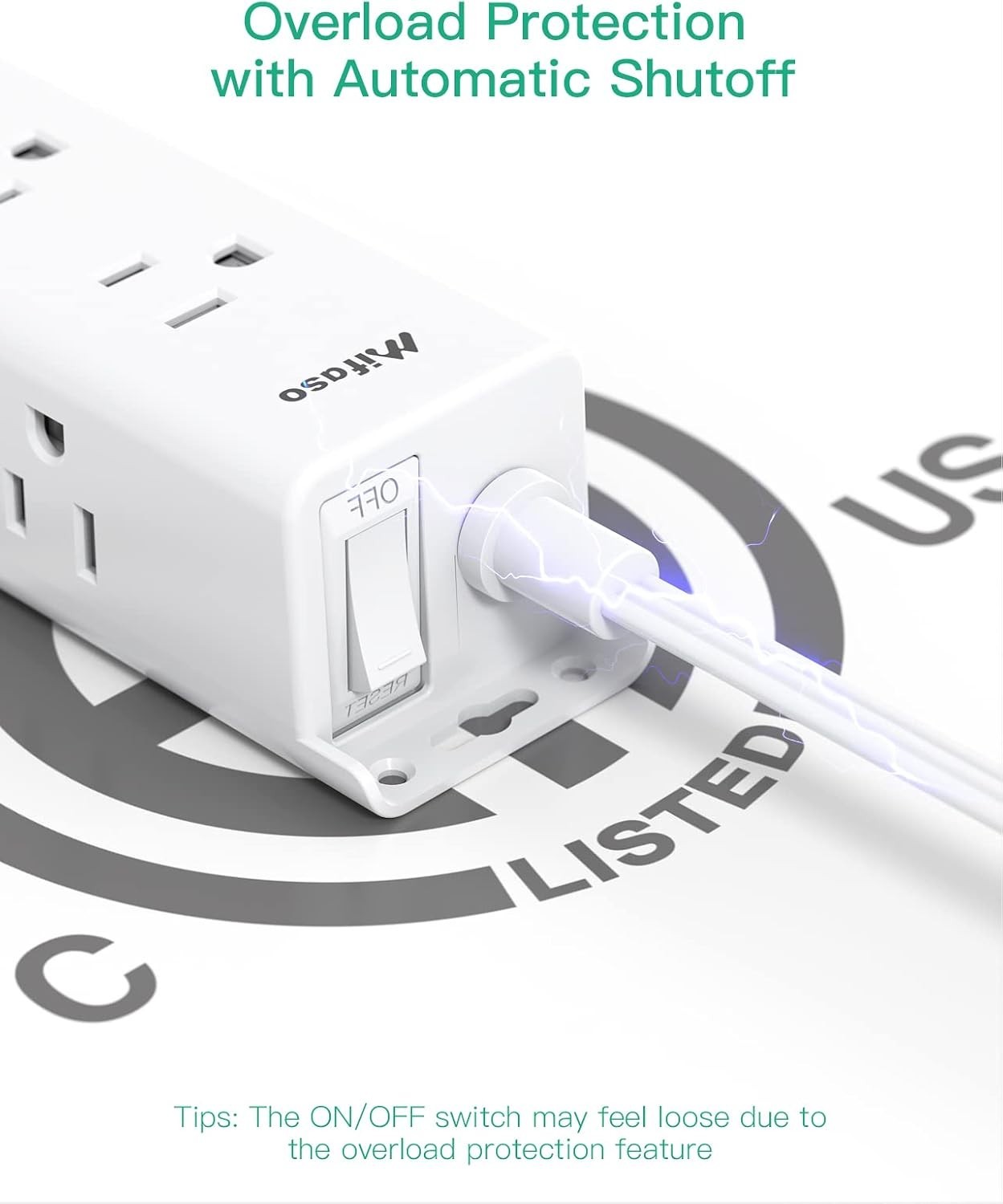 Compact 12-Outlet Surge Protector Power Strip with Flat Plug & Easy Wall Mount