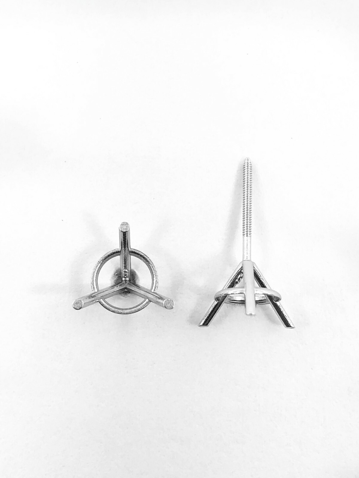 14K White Gold Stud Earring Finding Mounting Setting Round 3-Prong Martini Screw