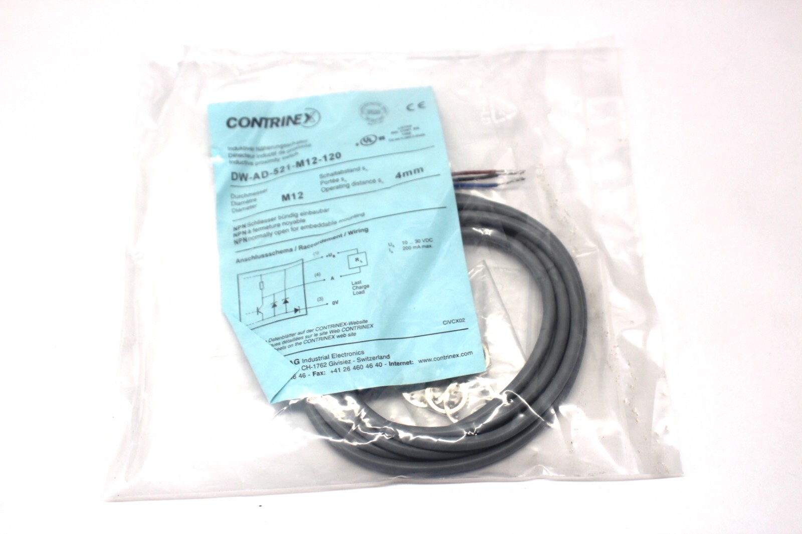 CONTRINEX inductive PROXIMITY SENSOR tubular 12mm X 50mm body Chrome Plate Brass