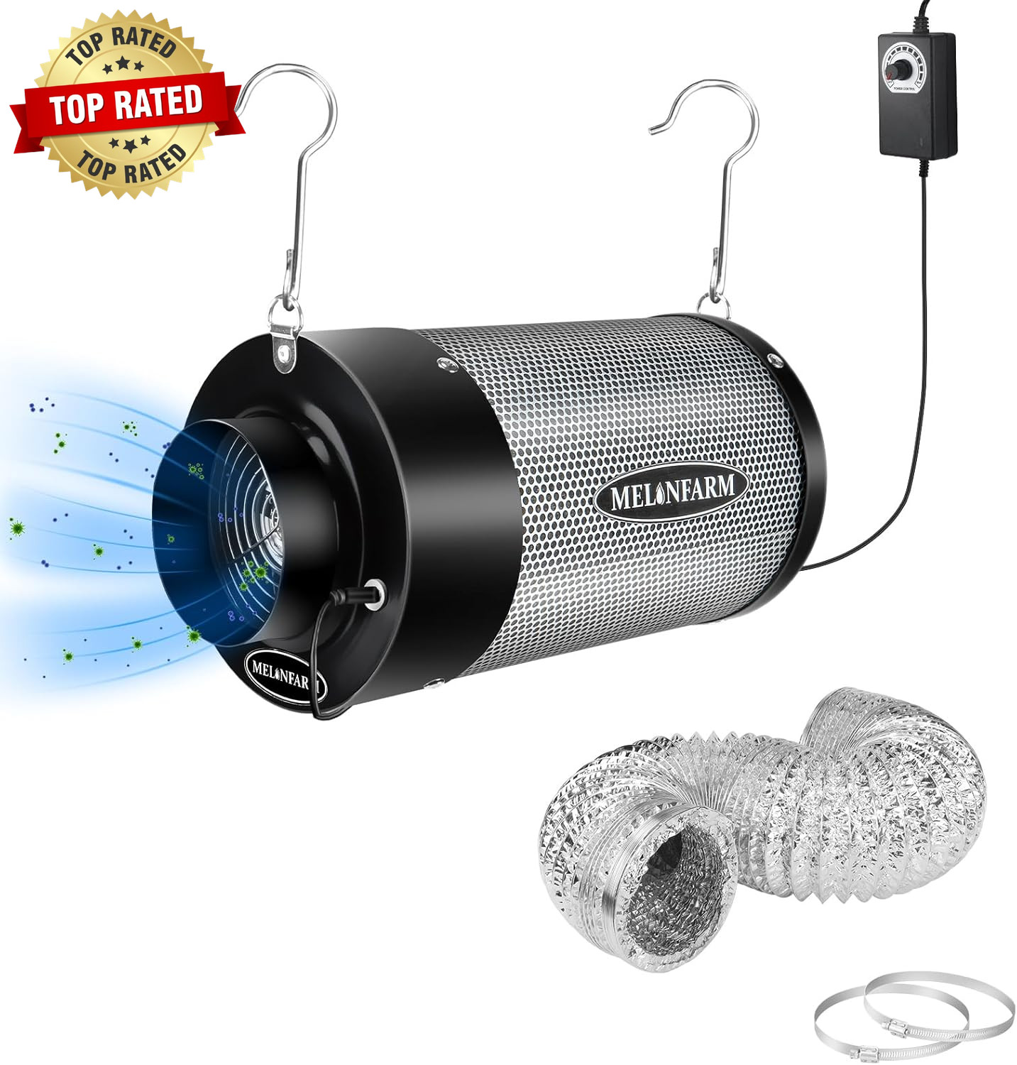 Air Filtration Kit 4", Built-In 14Cm Fan Low Nois Carbon Filter with 12-Speed Co