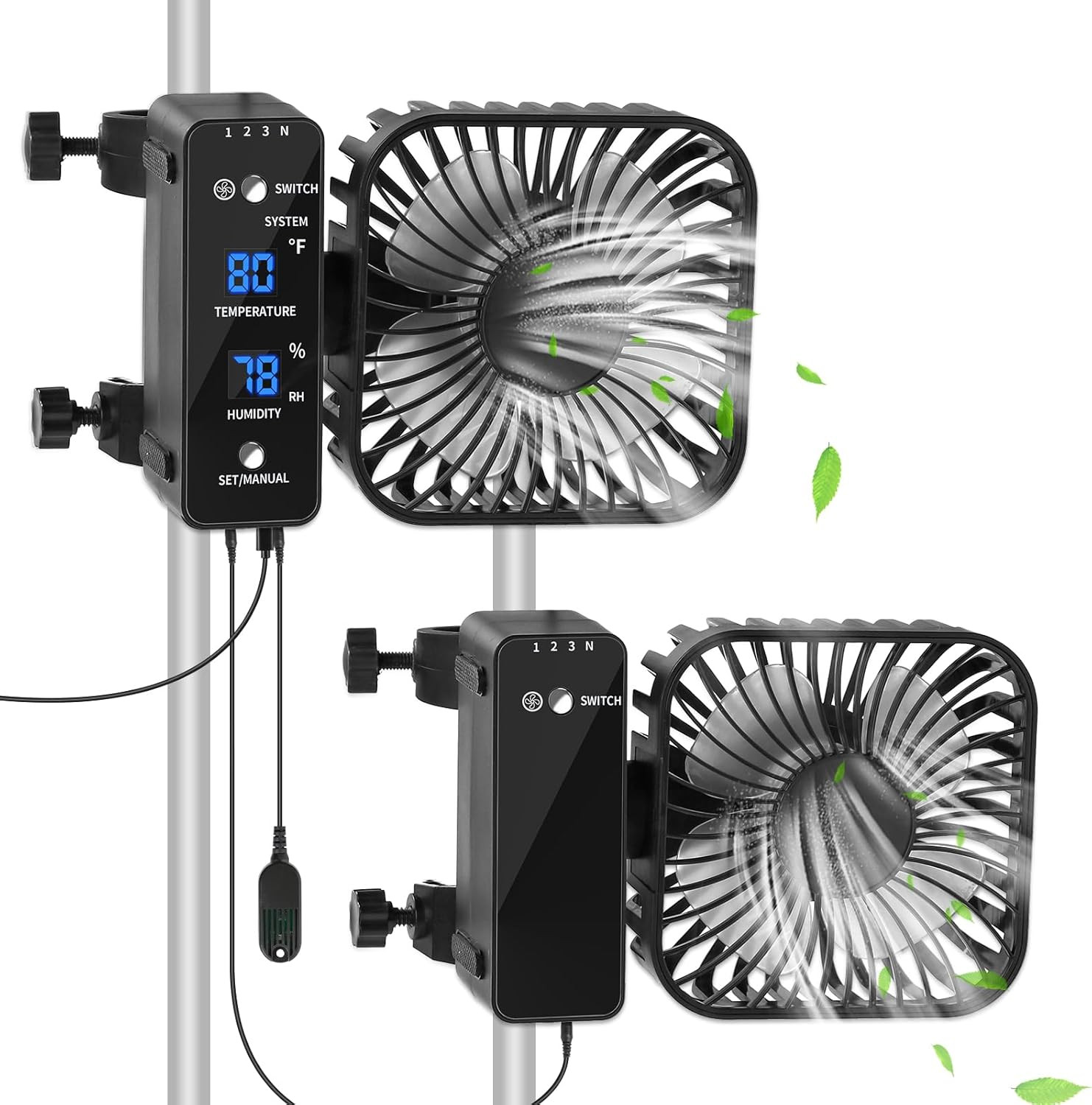 4” Grow Tent Fan Set with Humidity Meter and Automatic Control, Adjustable Speed