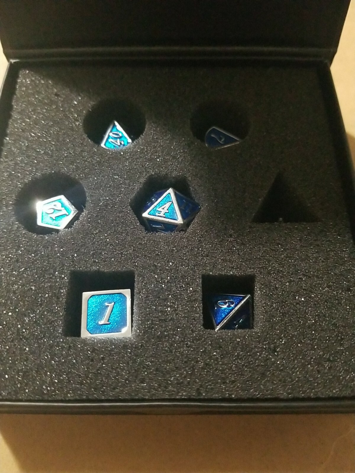 Polyhedral Metal 7Pc Dice Set LtBlue/Silver; DnD, Roleplaying, FREE SHIPPING