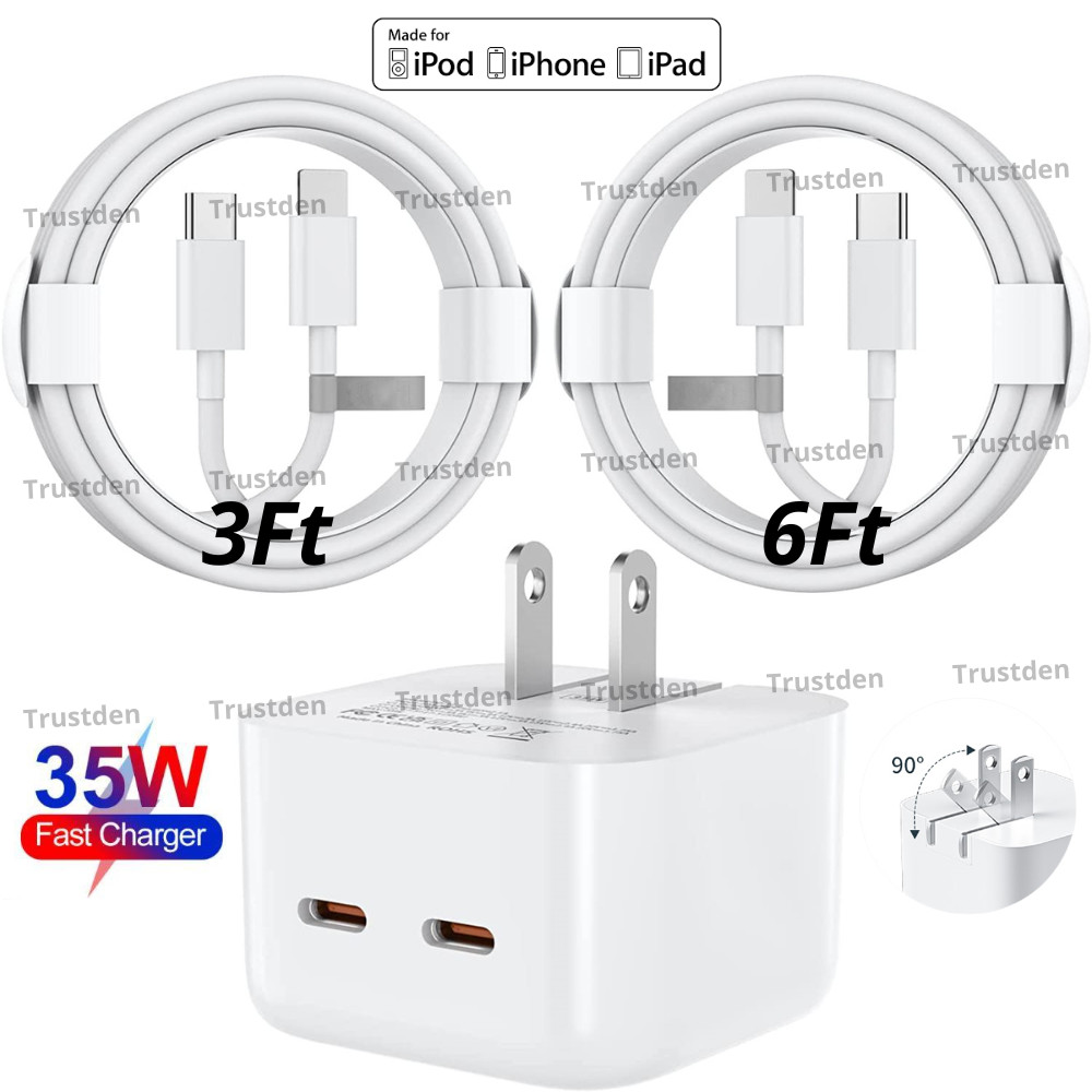 USB C Fast Charger Cable For iPhone 14 13 12 11 iPad 35W PD Power Adapter Block