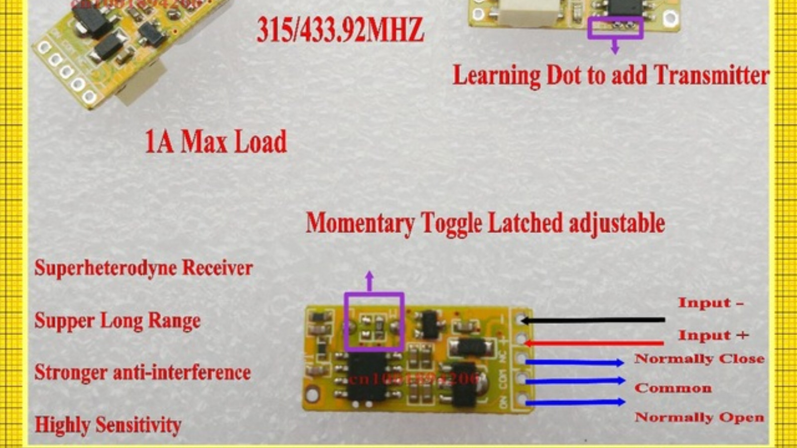 White small RF Wireless Remote Control Momentary/Toggle/Latch 3.7 - 12v A12