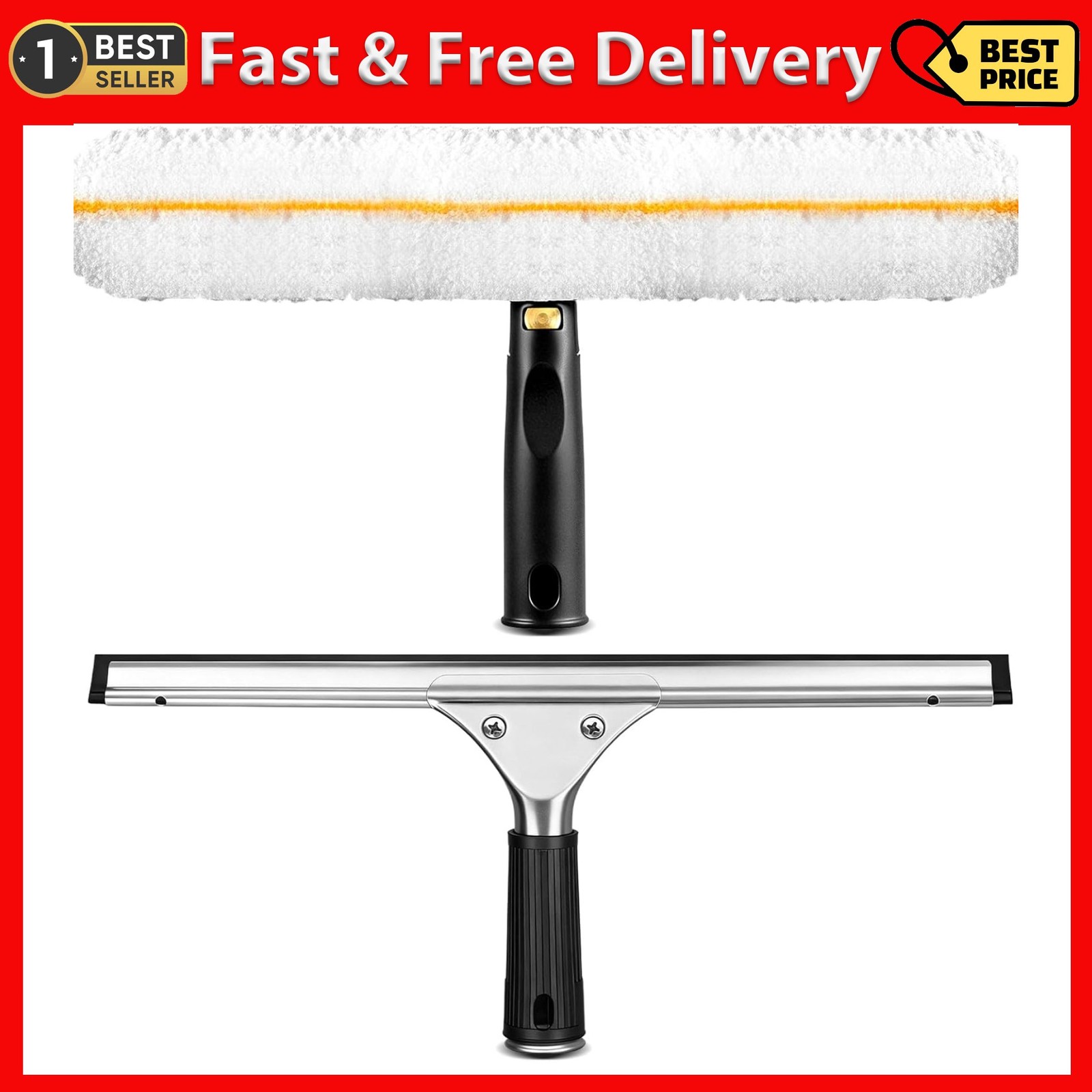 Professional Window Cleaning Squeegee Kit- 14" Squeegee & Microfiber Rotatable W