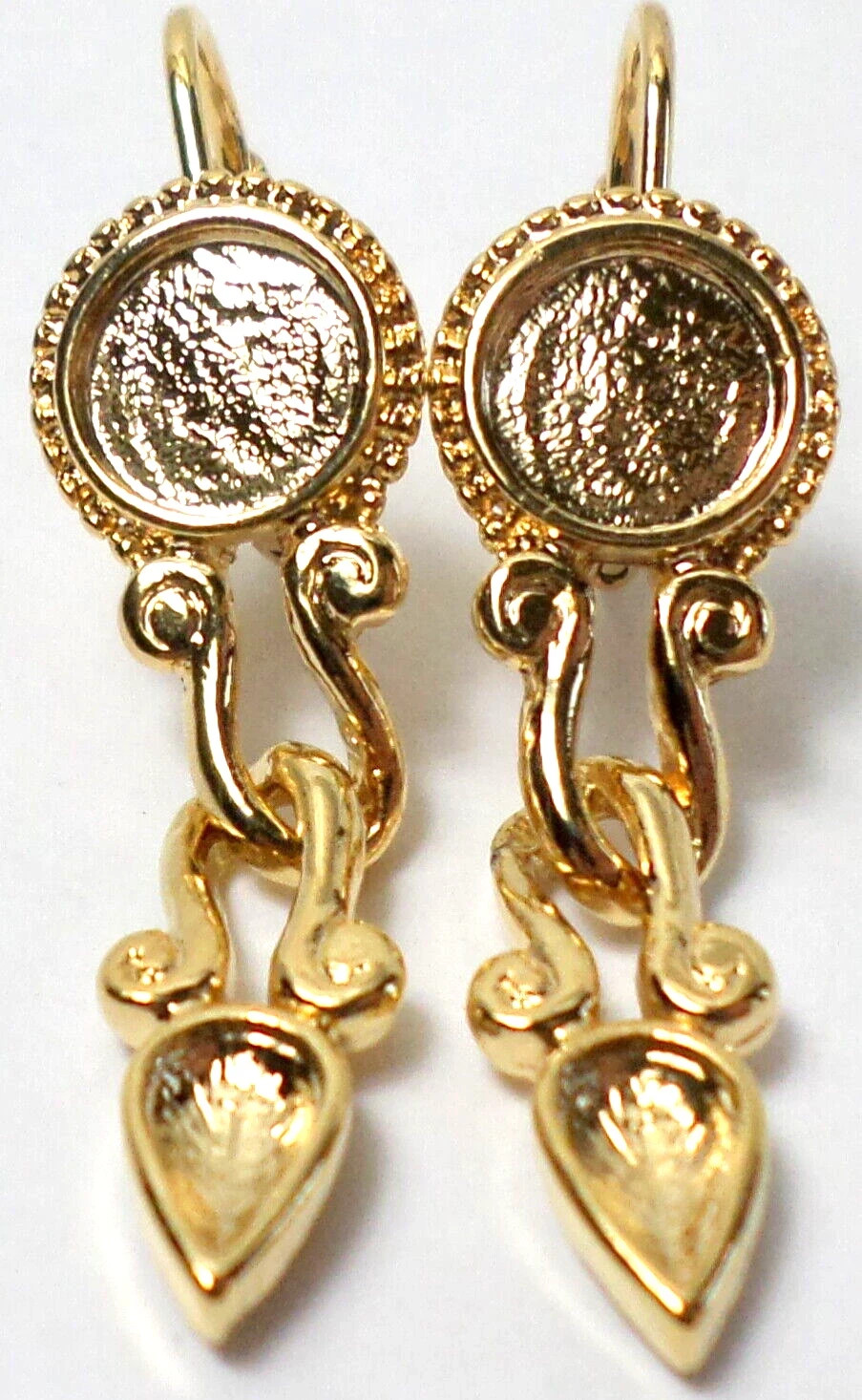 2 Pairs Vintage 1960/70's Gold Plated Earring Dangle Setting Hold 6mm Cab 38x9mm