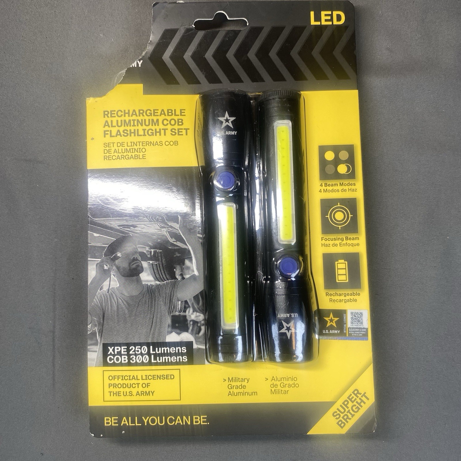 U.S. Army 250 Lumens Aluminum LED Flashlight, Rechargeable, 4 Beam Modes