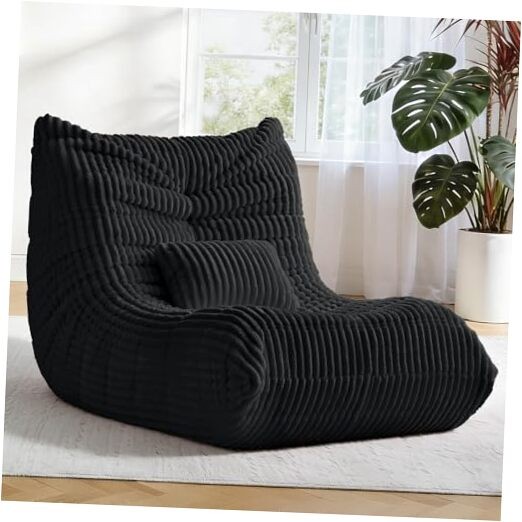Bean Bag Chair with Lumbar Pillow, Gaint Bean Bag Chairs for Adults, Black