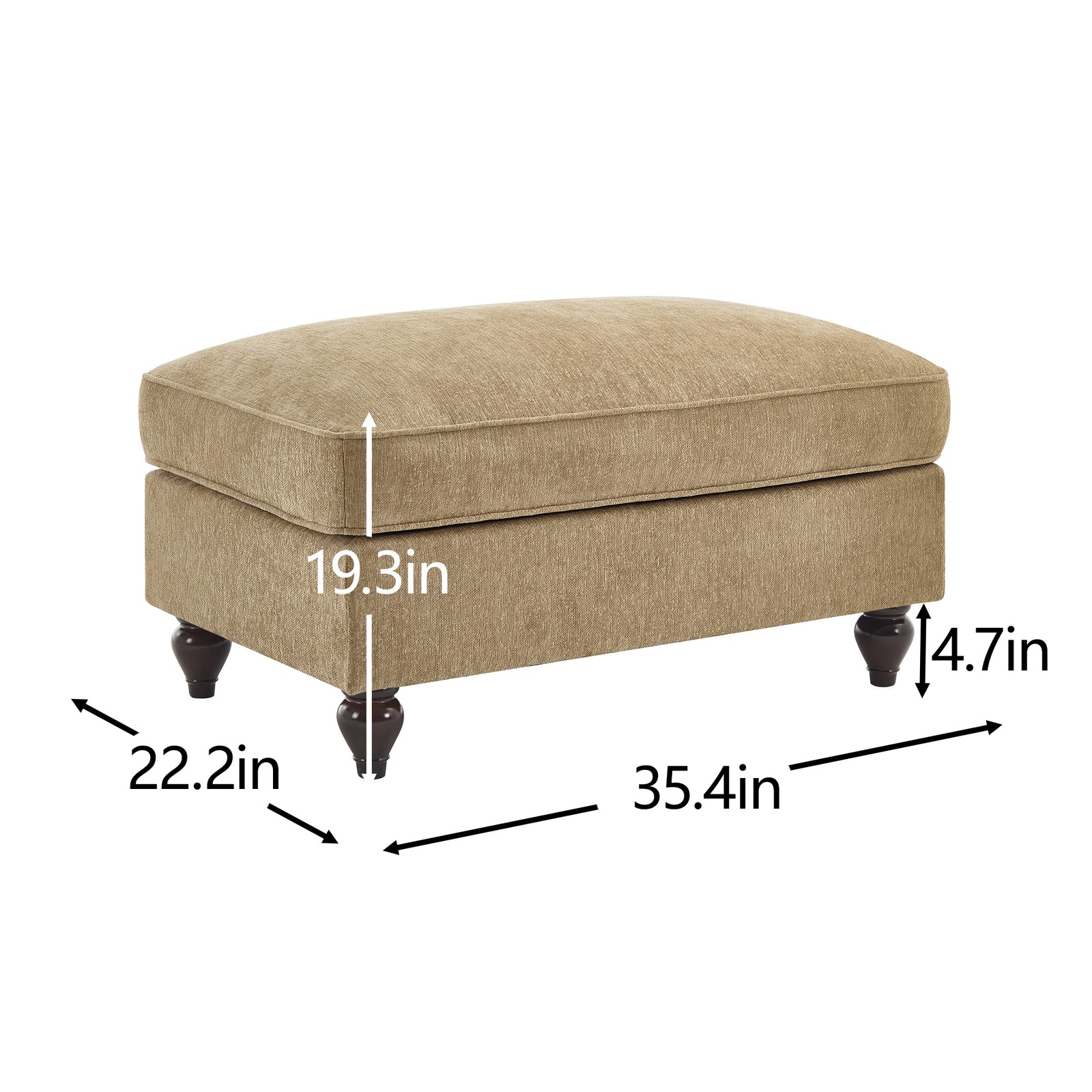 Removable Ruffle Chaise Lounge Ottoman, Light Coffee Chenille Cloud Couch