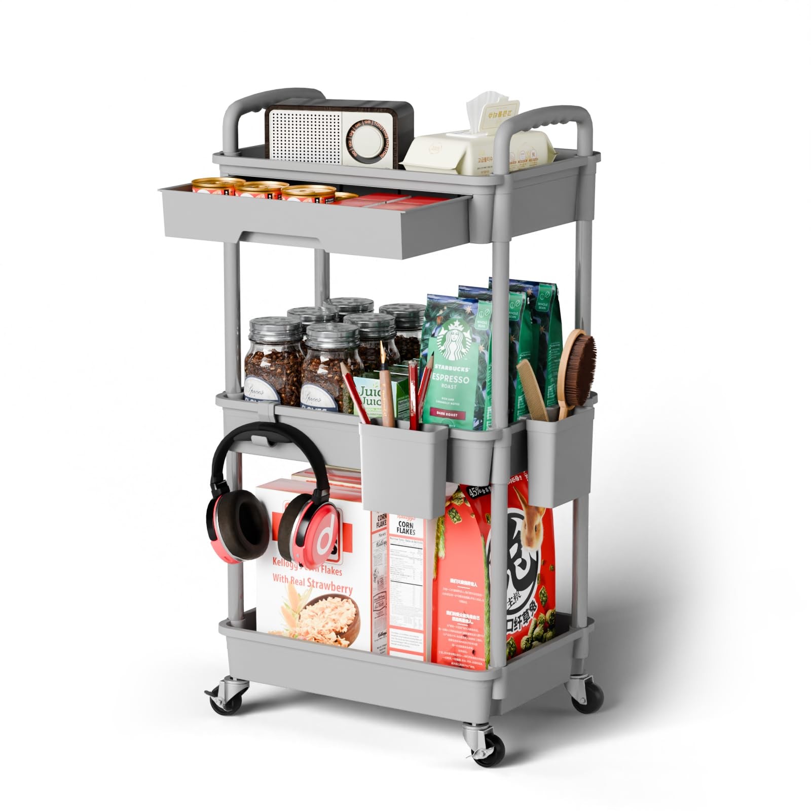 3 Tier Rolling Cart Organizer,Laundry Room Bathroom Organizers and Storage Of...