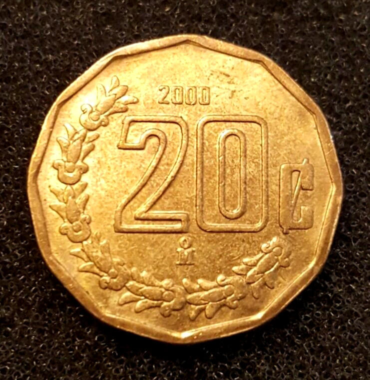 20 Centavos 2000 (large type) designs from Reed (Acatl) Aztec Calendar Stone