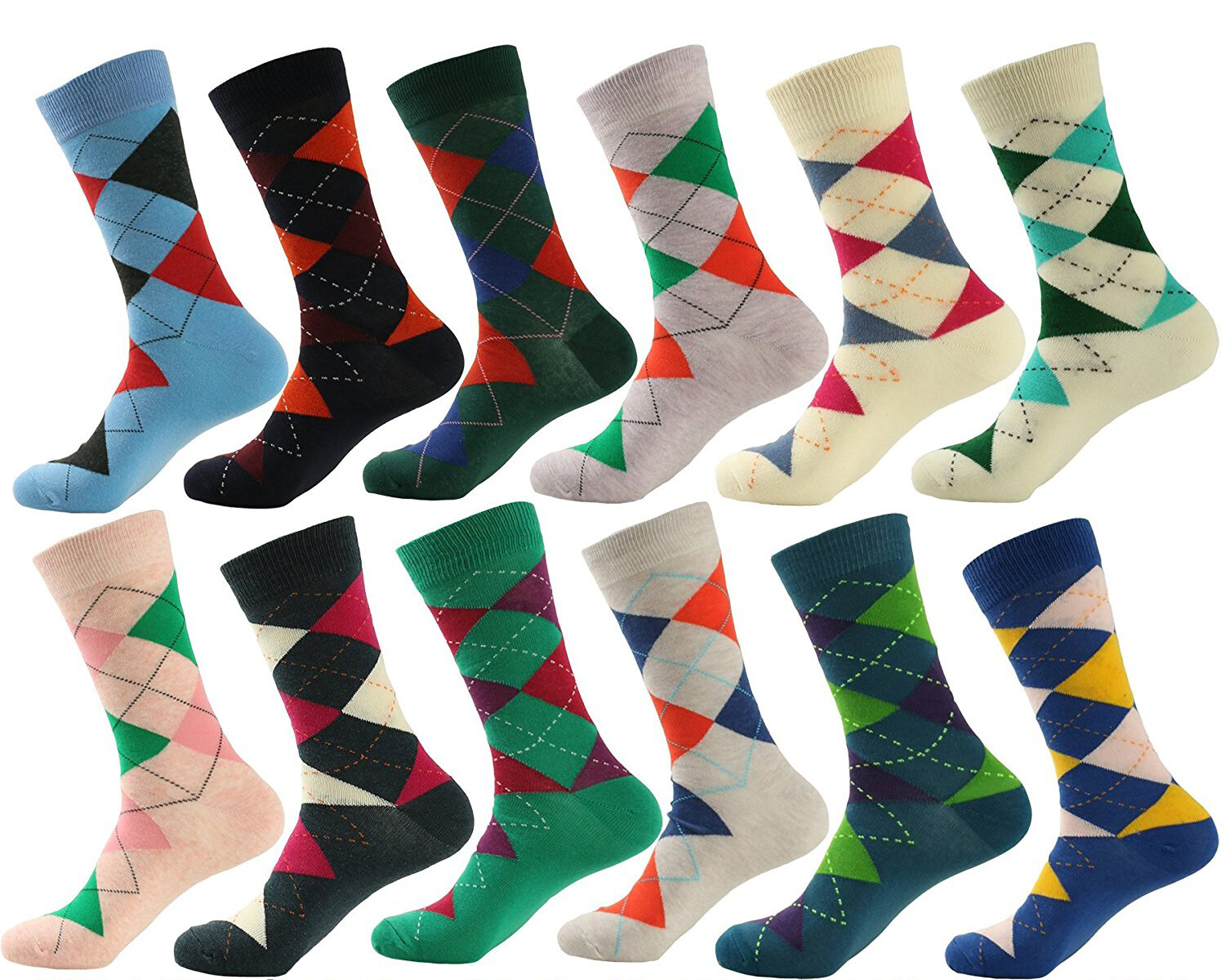 Men's Argyle Groomsmen Dress Crew Socks For Suit Mid Calf - Cute Funky Colorful