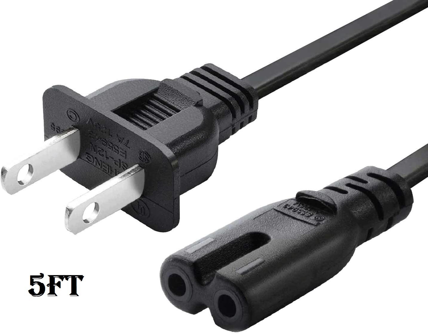 AC Power Cord 2 Prong Cable for PS4 PS3 PS2 Slim XBOX PC LAPTOP PSV Monitor TV