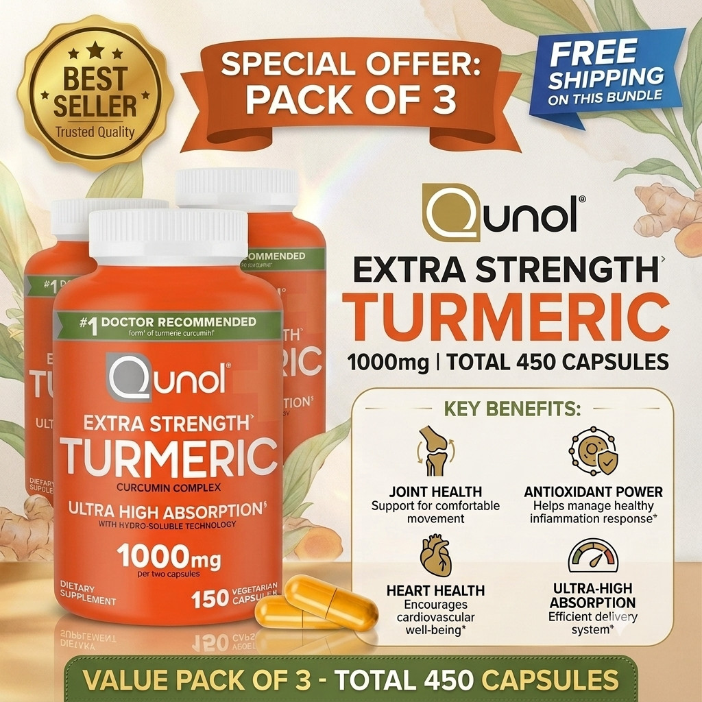 Qunol Turmeric Curcumin 1000mg Joint Support 150ct Extra Strength | Pack 1 2 3