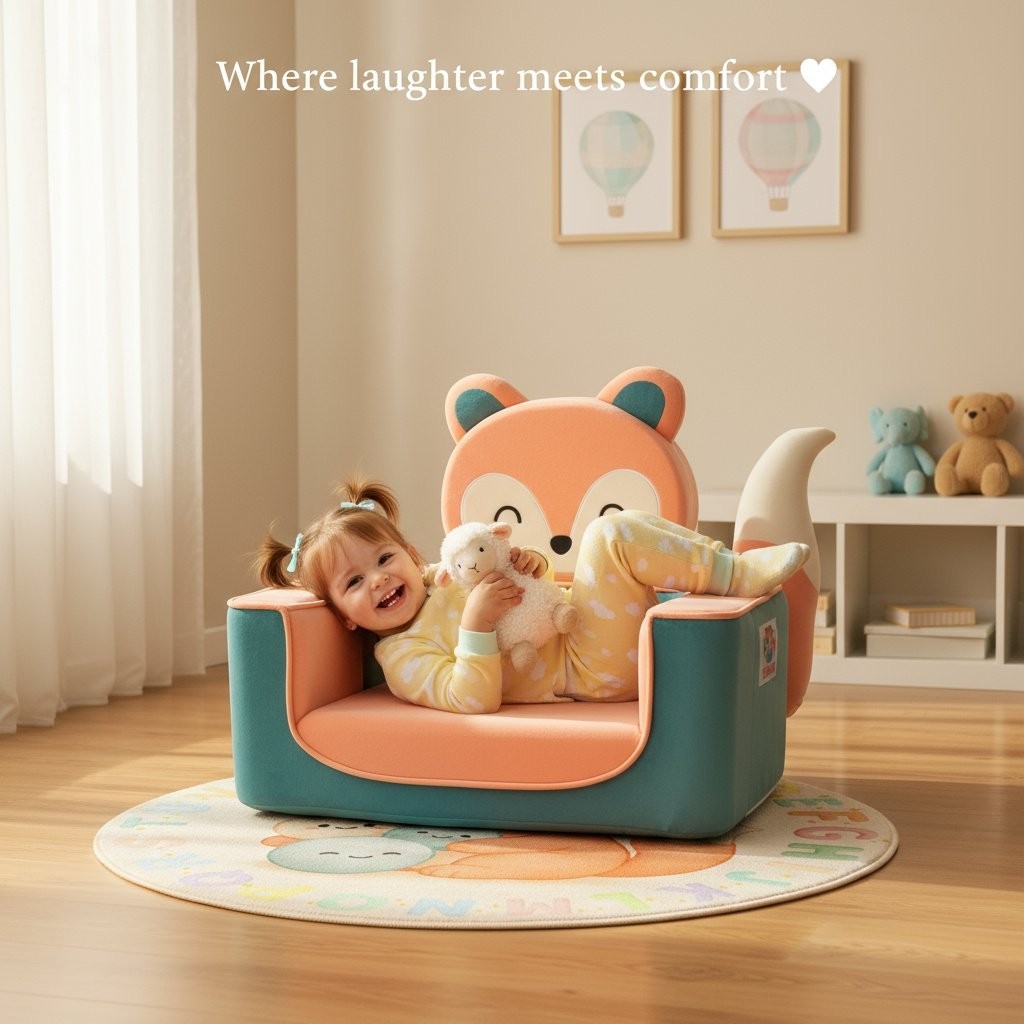 Fox Toddler Chair Kids Foam Sofa | Kawaii Montessori Kids Seat | Soft Armchair