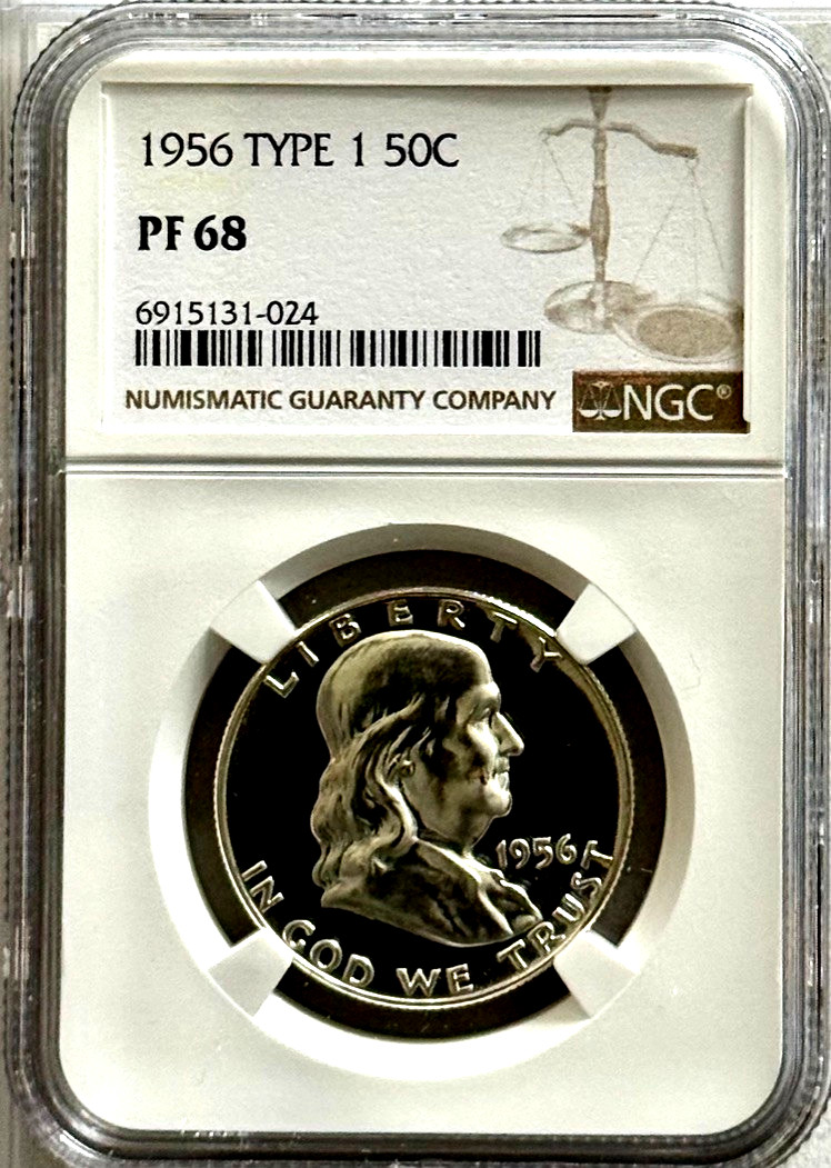 1956 TYPE 1 PROOF FRANKLIN, NGC PR68, NO HAZE, SPOTS OR TONING, HIGH EYE APPEAL