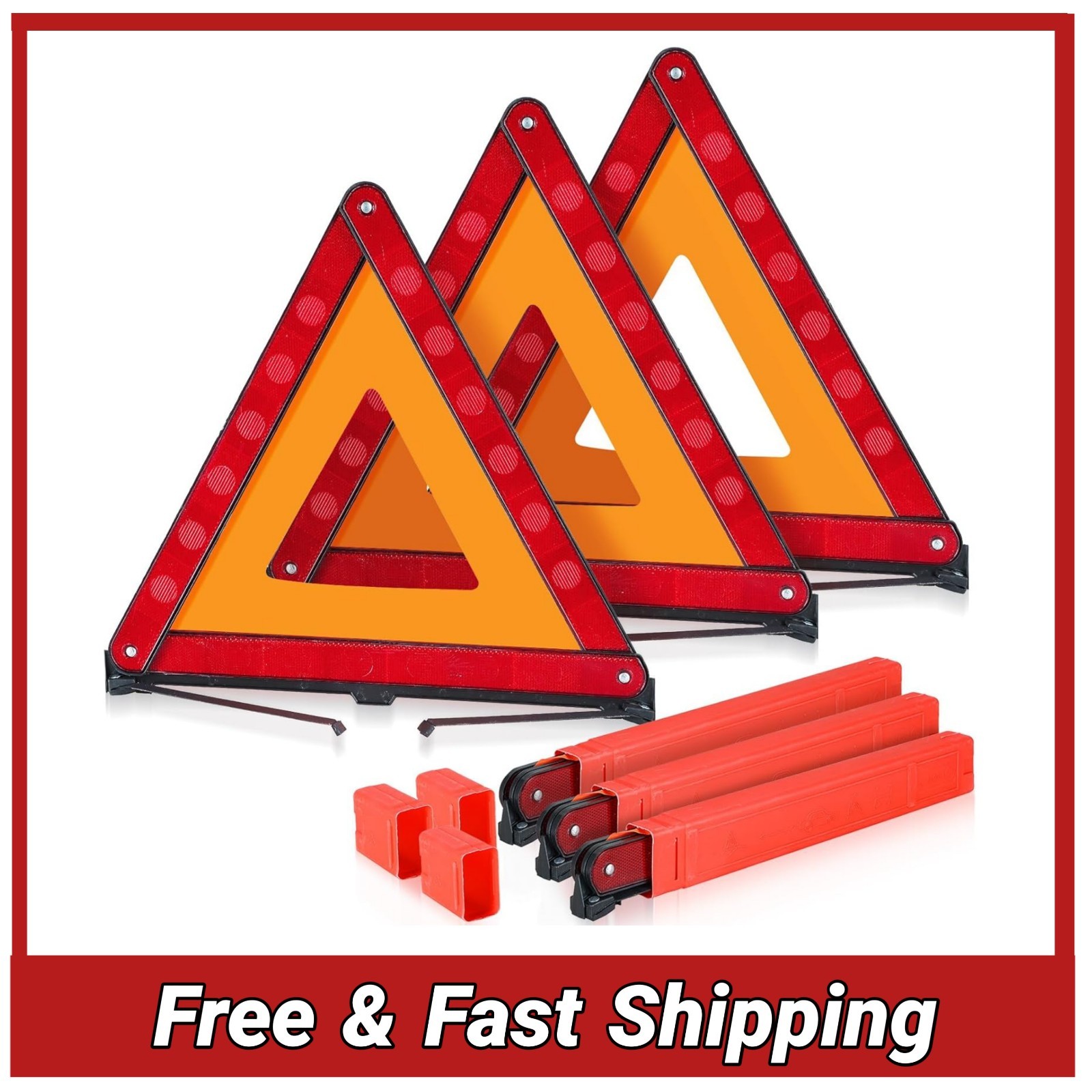 3 Pack Emergency Warning Triangles Foldable Reflective Roadside Safety Kit