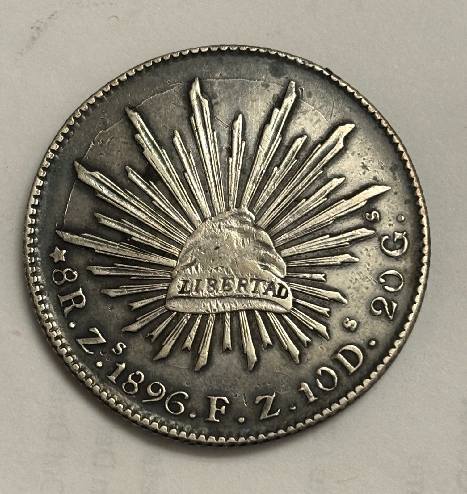 1896 Zs FZ Mexico Zacatecas 8 Reales large SILVER Coin beautiful rainbow tones