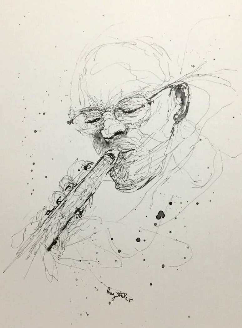 Original JAZZ MUSICIAN Ink Sketch #23 (2025) - A4 Scribble Art
