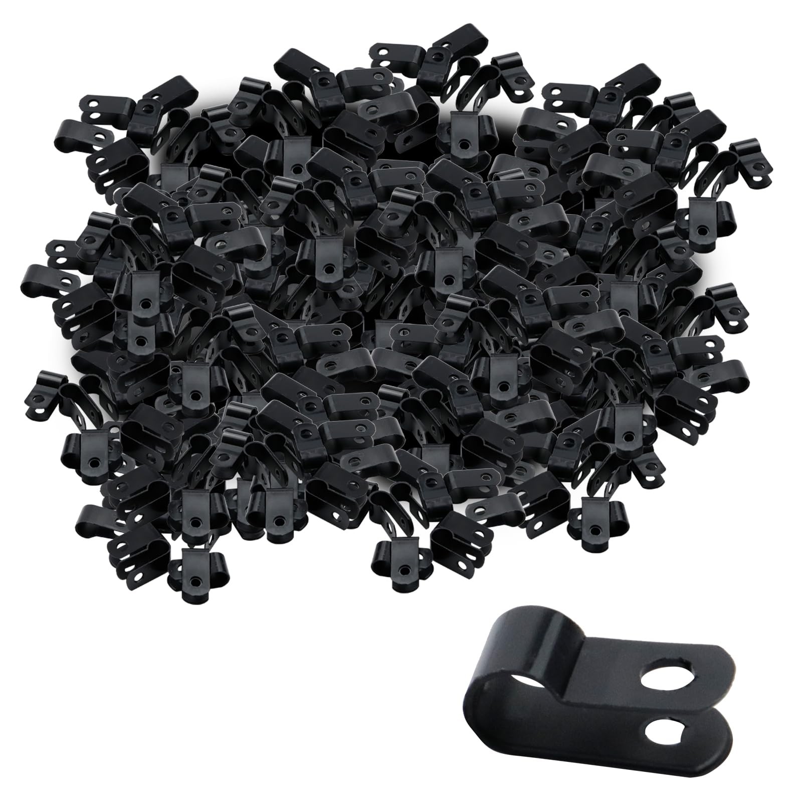 200Pcs Nylon Plastic R-Type Black Cable Clamps with 200pcs Screws 1/4 Inch