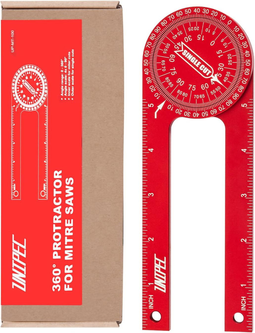 7.3 Inch Aluminum Miter Saw Protractor & Angle Finder Tool, Red | Laser-Engraved