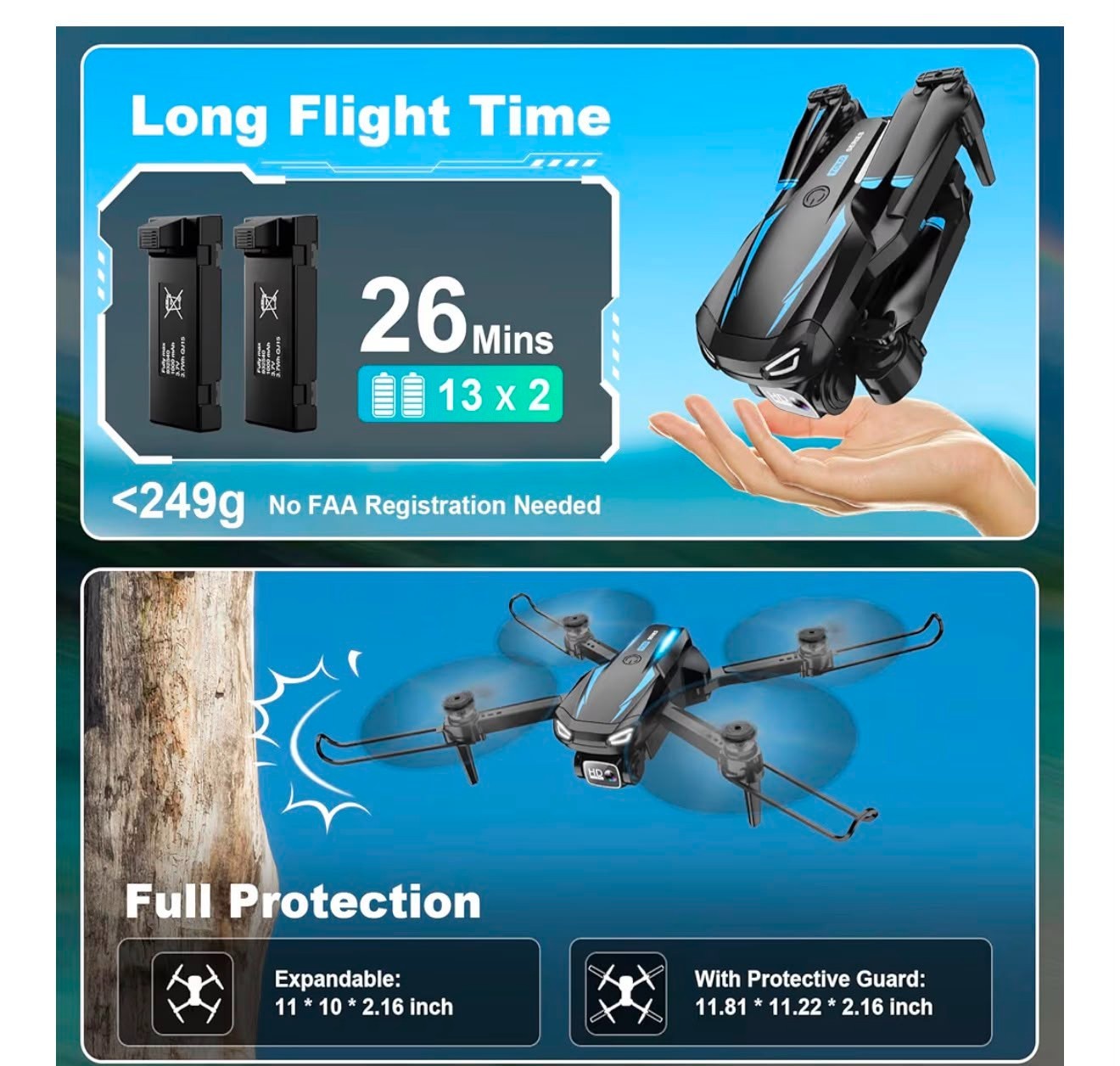 Drone con cámara 1080P, cuadricóptero plegable de control remoto para adultos pr