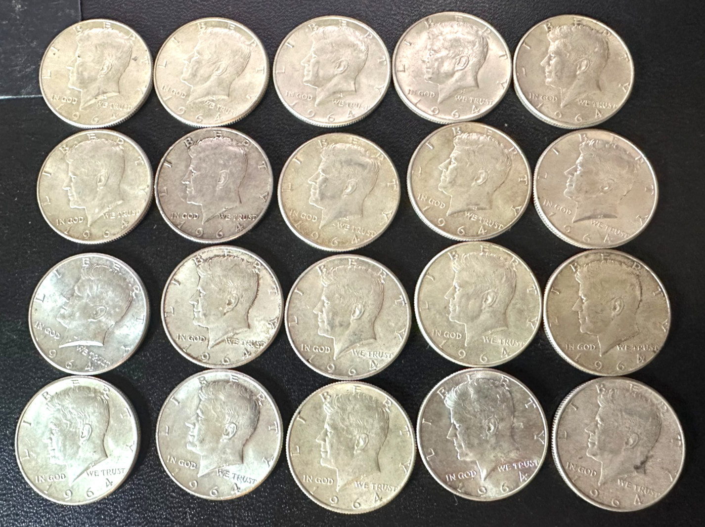 20 Coin Lot: 1964 Kennedy Half 1/2 Dollar 90% Silver