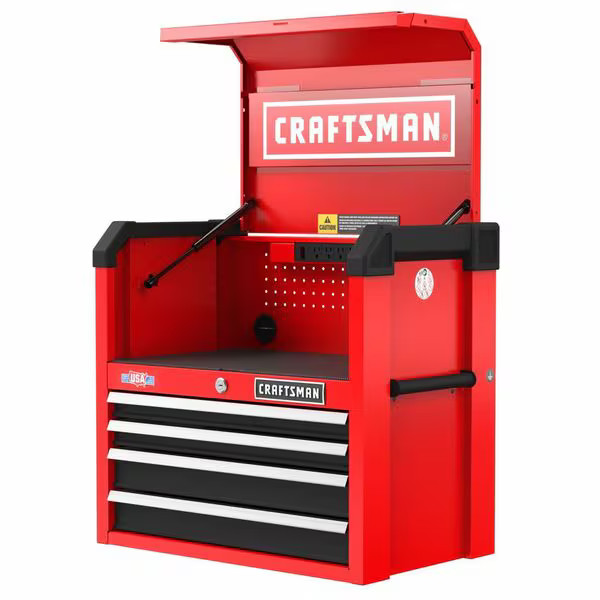 Craftsman S2000 Open Tool Chest, 4 Drawer, Red, Steel, 26 in W x 16 in D x