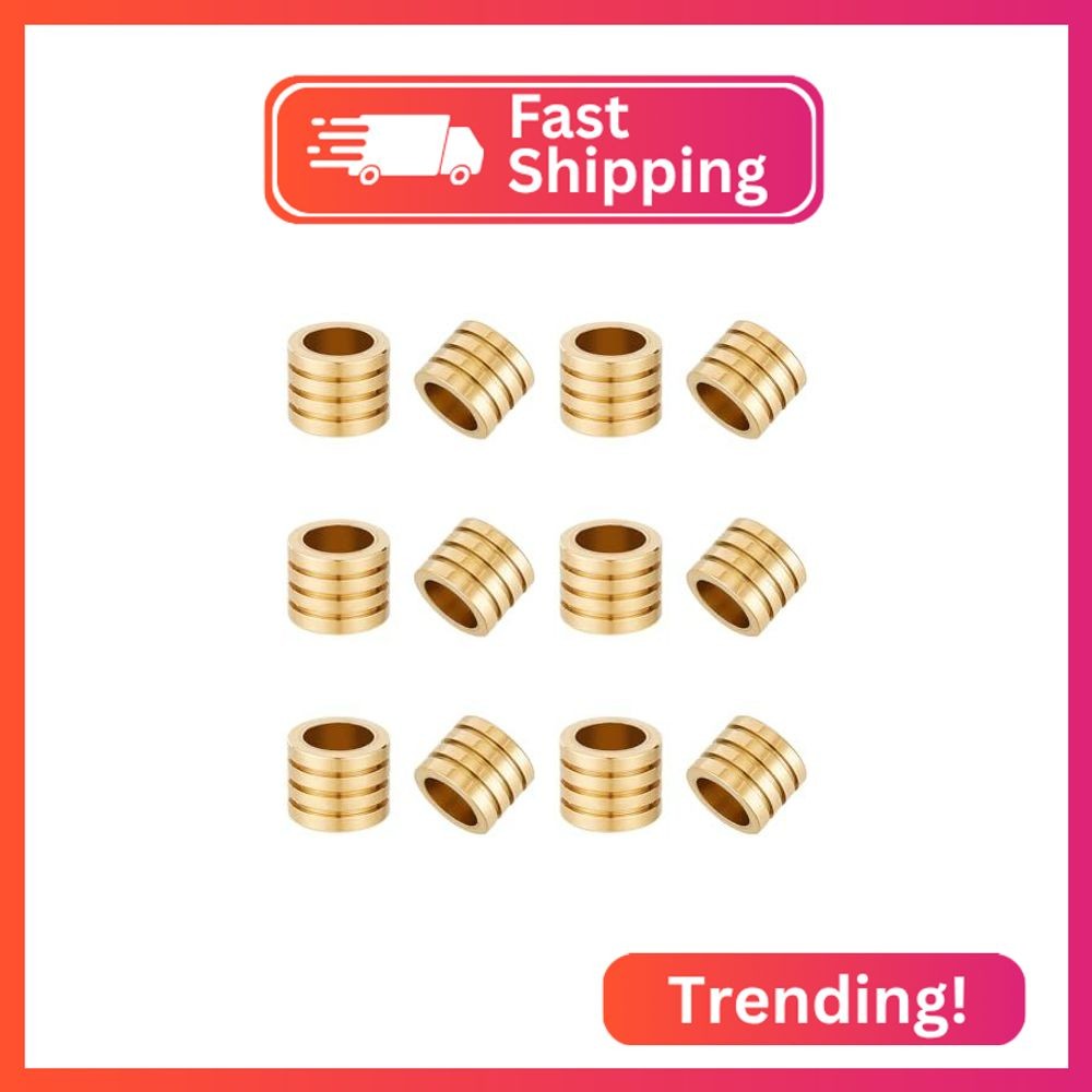UNICRAFTALE 12Pcs Stainless Steel Column Beads Paracord Bead Golden Grooved Tube