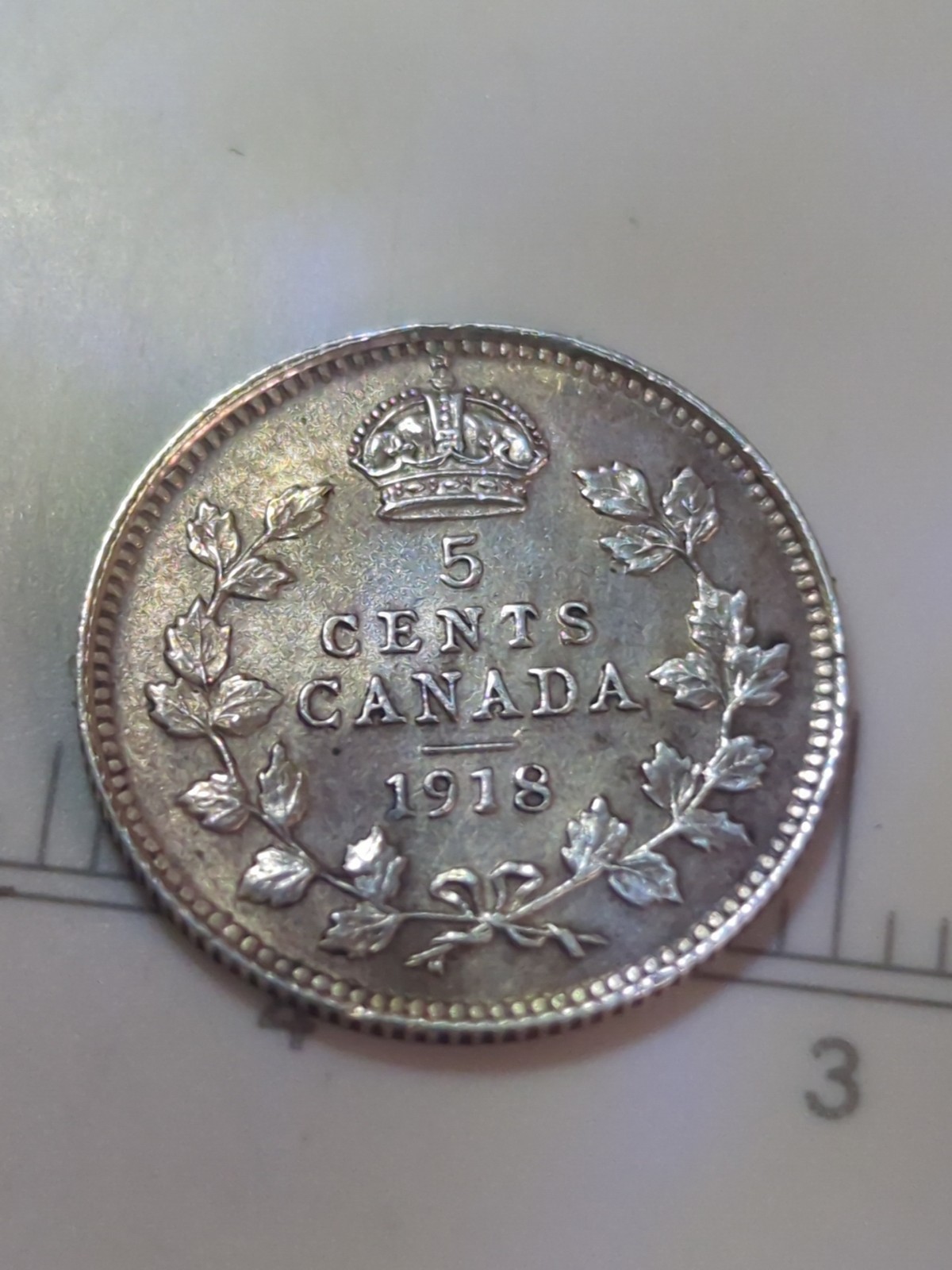 1918 Canada Silver 5 Cent. AU Condition. (L692)